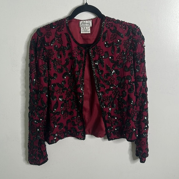 Vantage burgundy slik beaded jacket size small - Picture 2 of 5